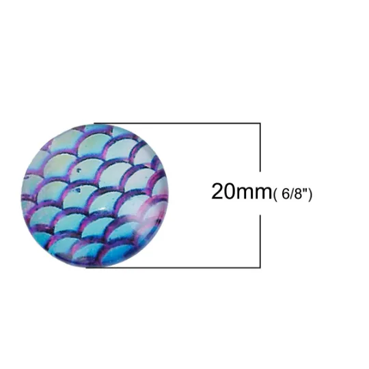 10 MERMAID Fish Scales Glass Dome Cabochons, Purple Blue Green, 20mm  (about 3/4 diameter) cab0474