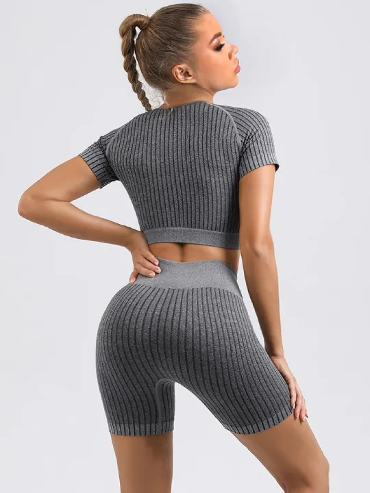 2 piece Ribbed Short Sleeve Set