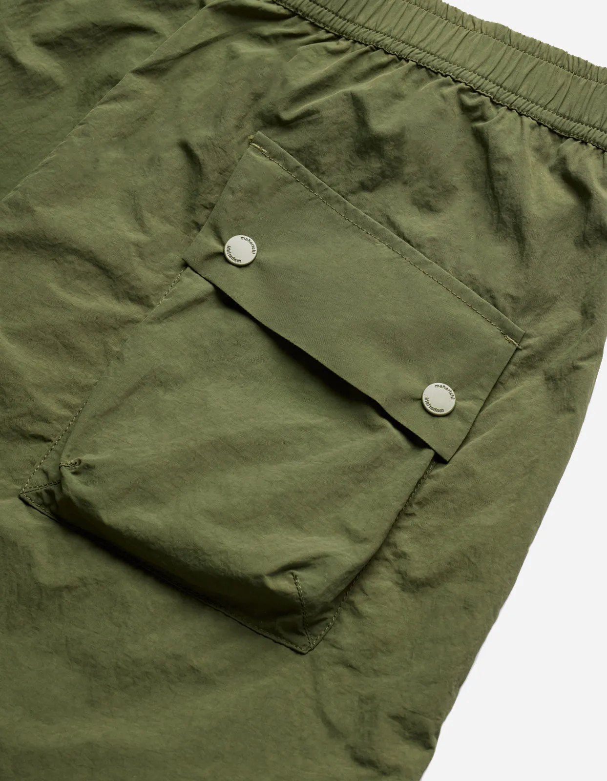 5041 Veg Dyed Asym Cargo Track Shorts Olive