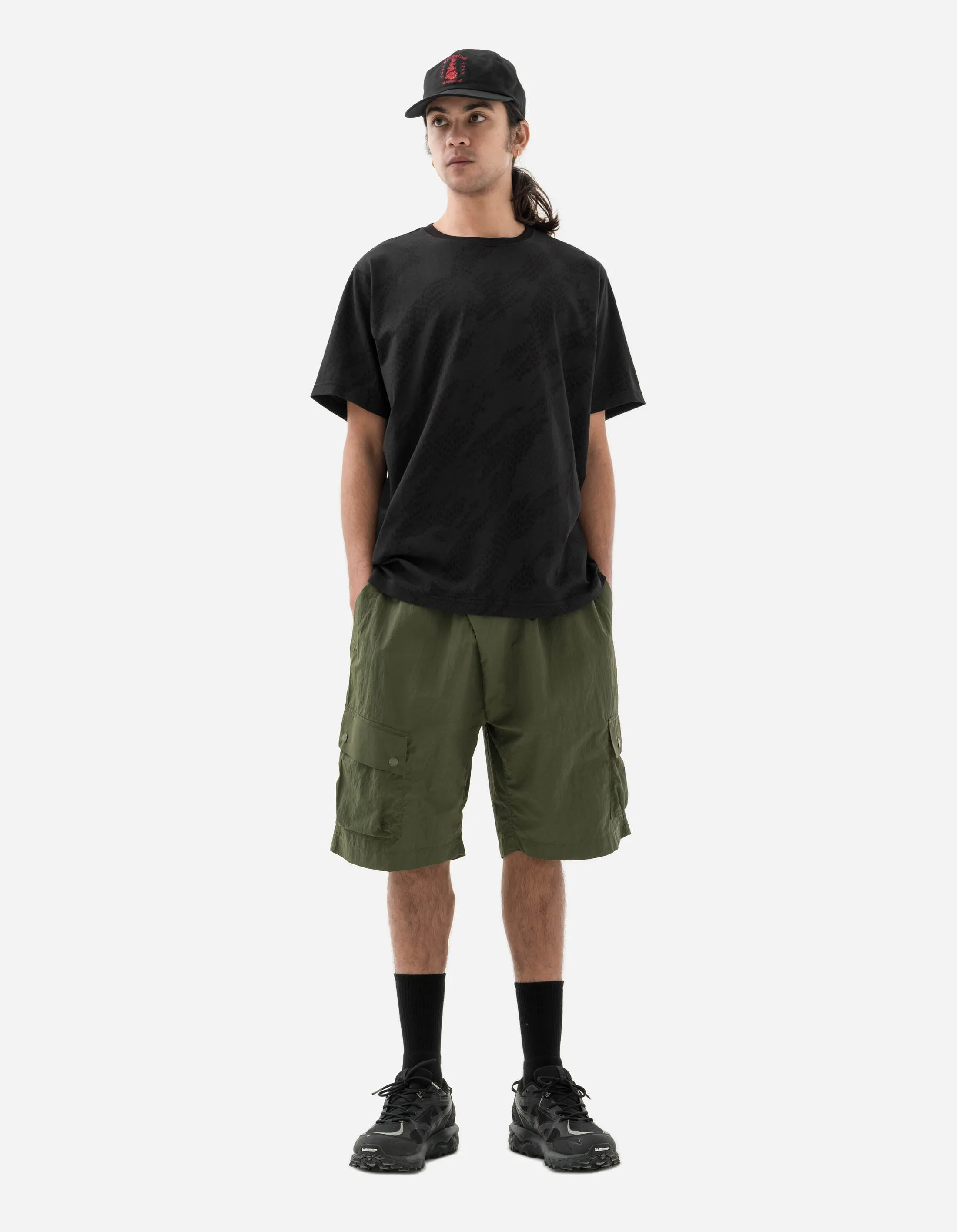 5041 Veg Dyed Asym Cargo Track Shorts Olive