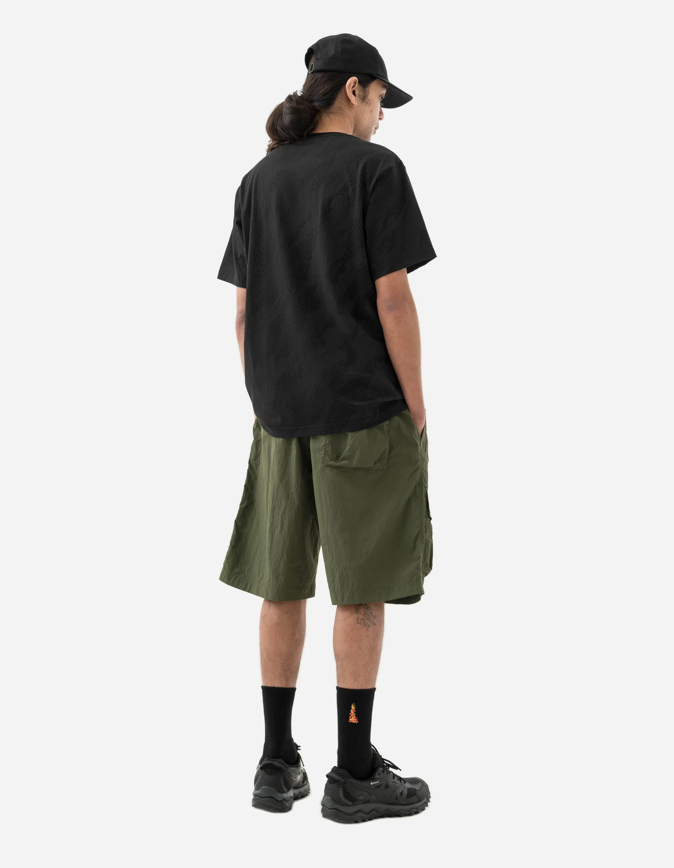 5041 Veg Dyed Asym Cargo Track Shorts Olive