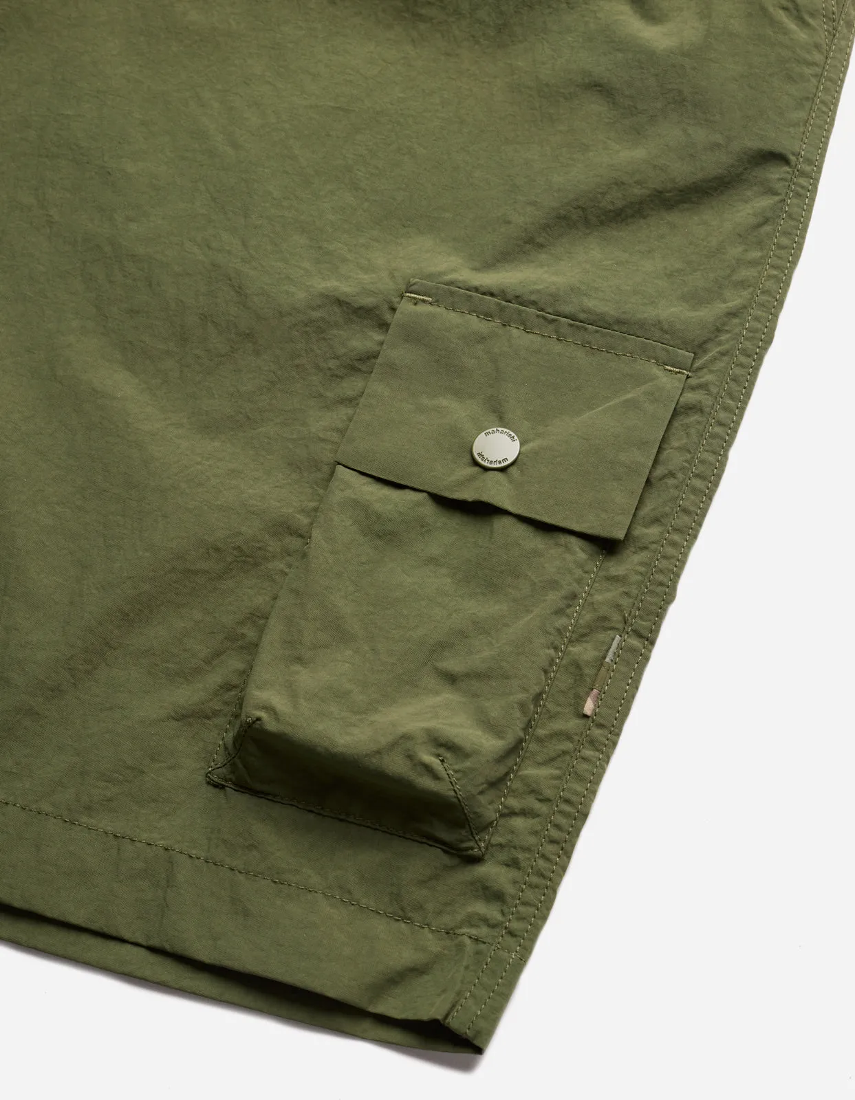 5041 Veg Dyed Asym Cargo Track Shorts Olive