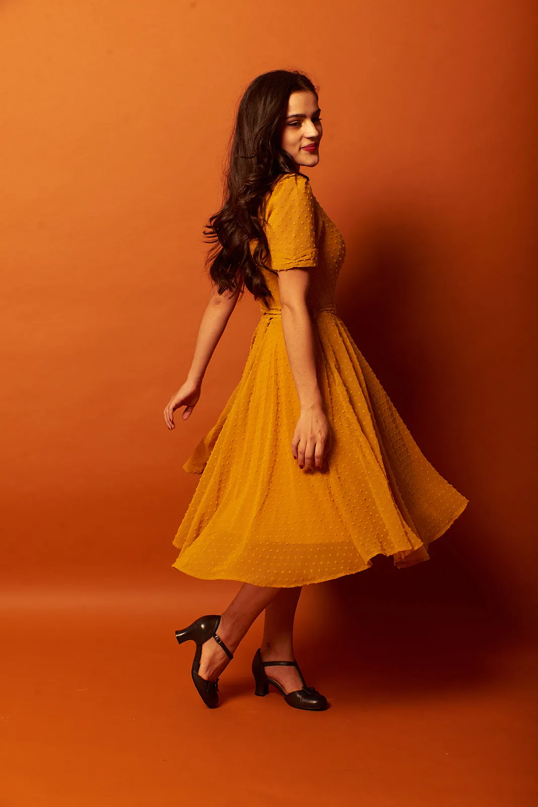 Annmarie Mustard Dots Dress