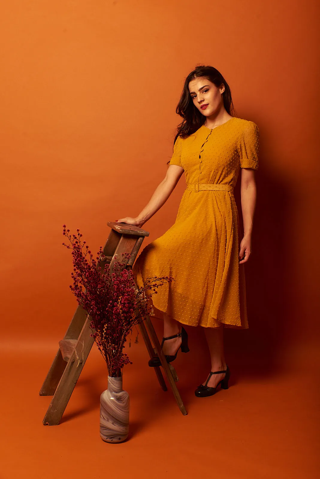 Annmarie Mustard Dots Dress