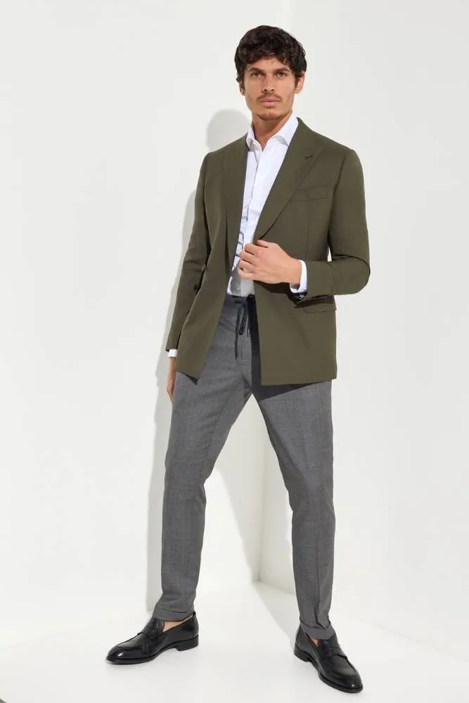 Austin Double Breasted Jacket - Olive Wool