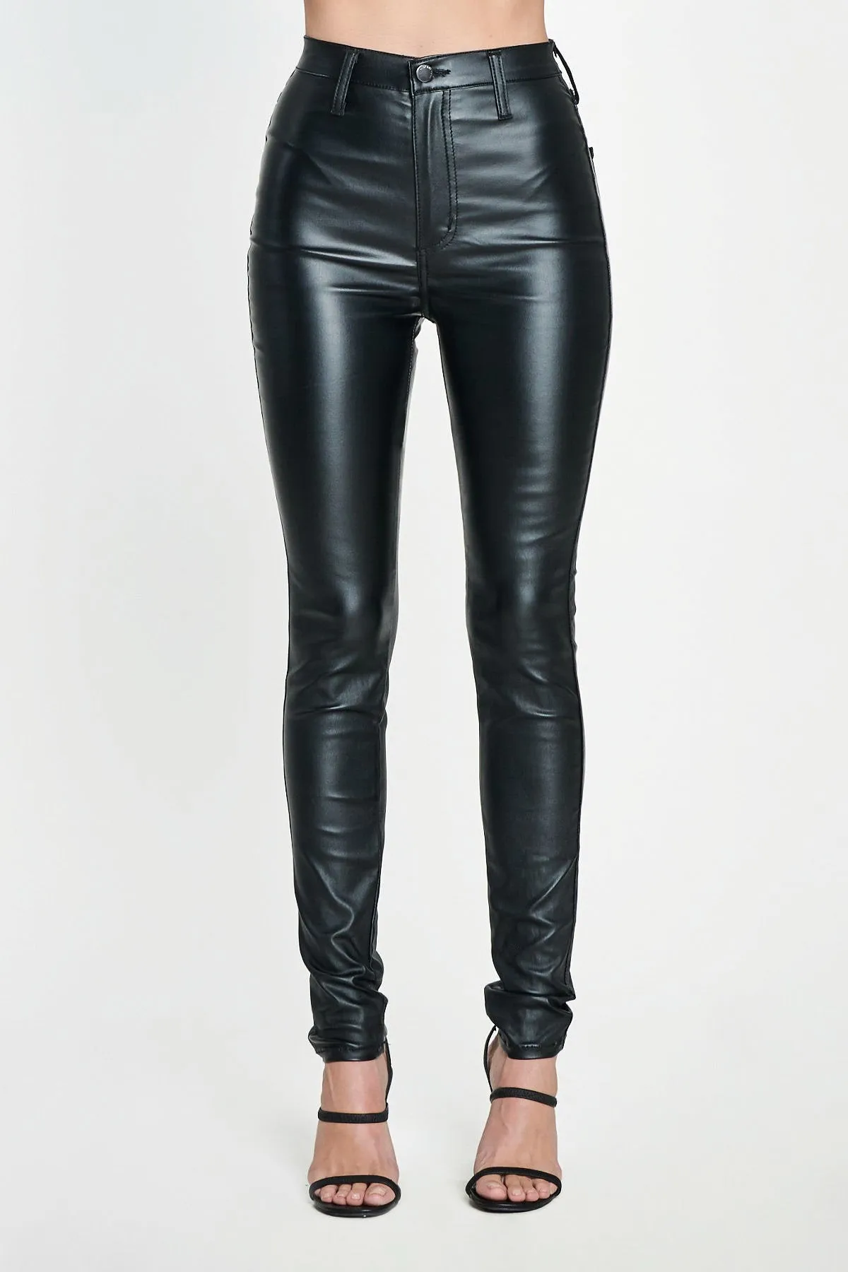 Banging Black Faux Leather Skinny Jean Pants