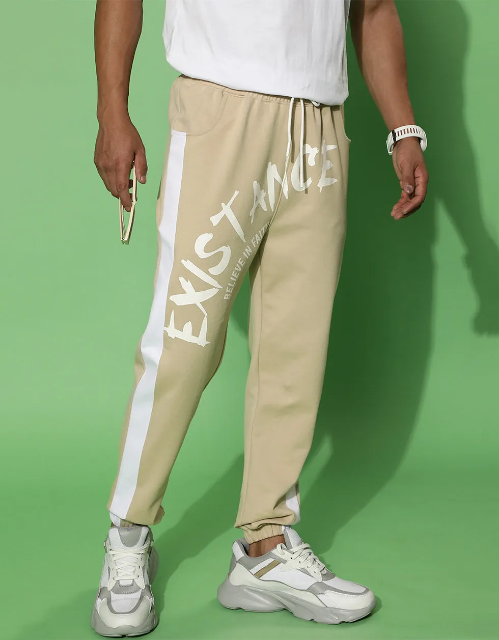 Beige Graphic Printed Track Pant