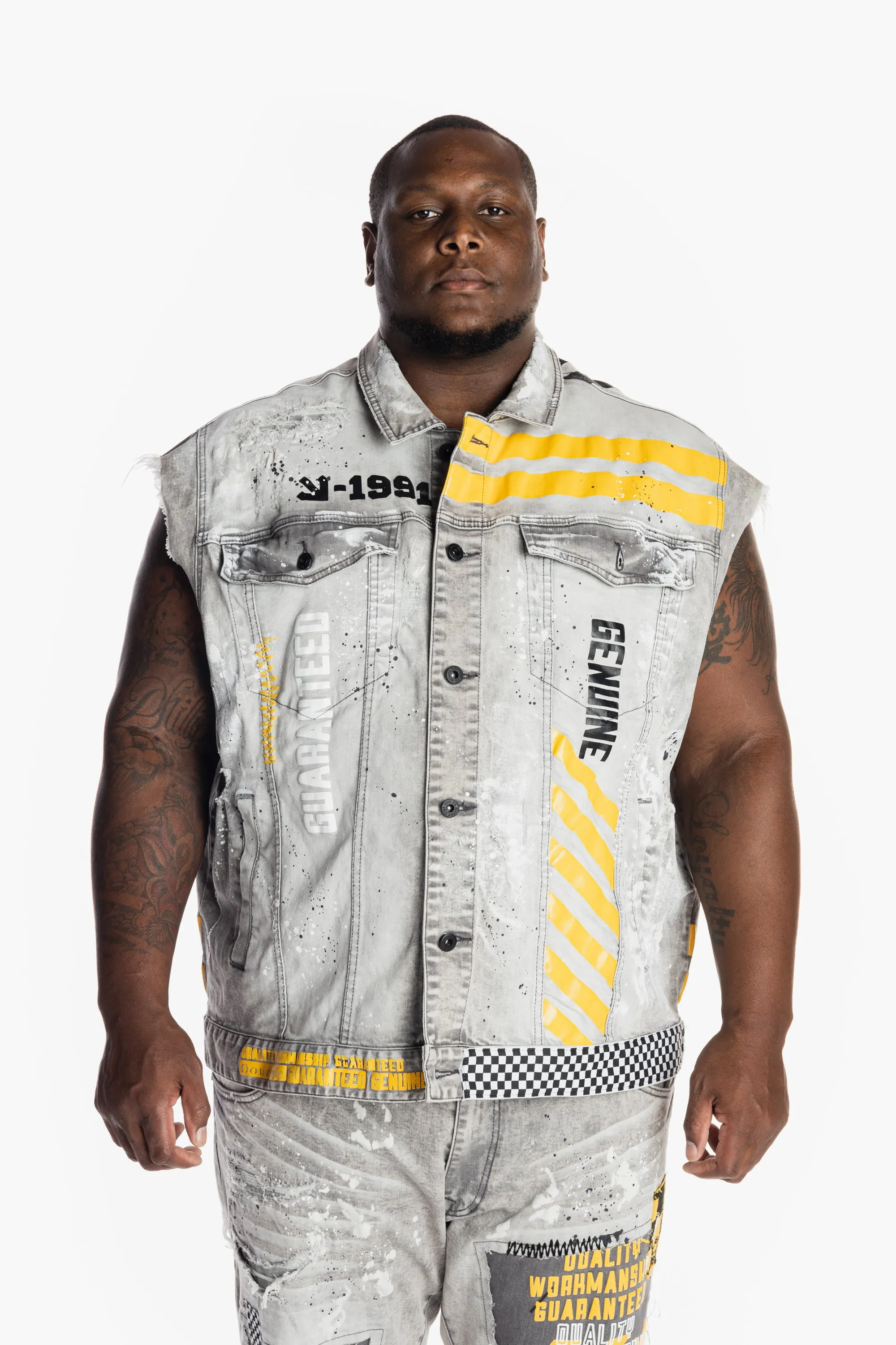 Big and Tall Utility Fashion Denim Vest - Frost Grey