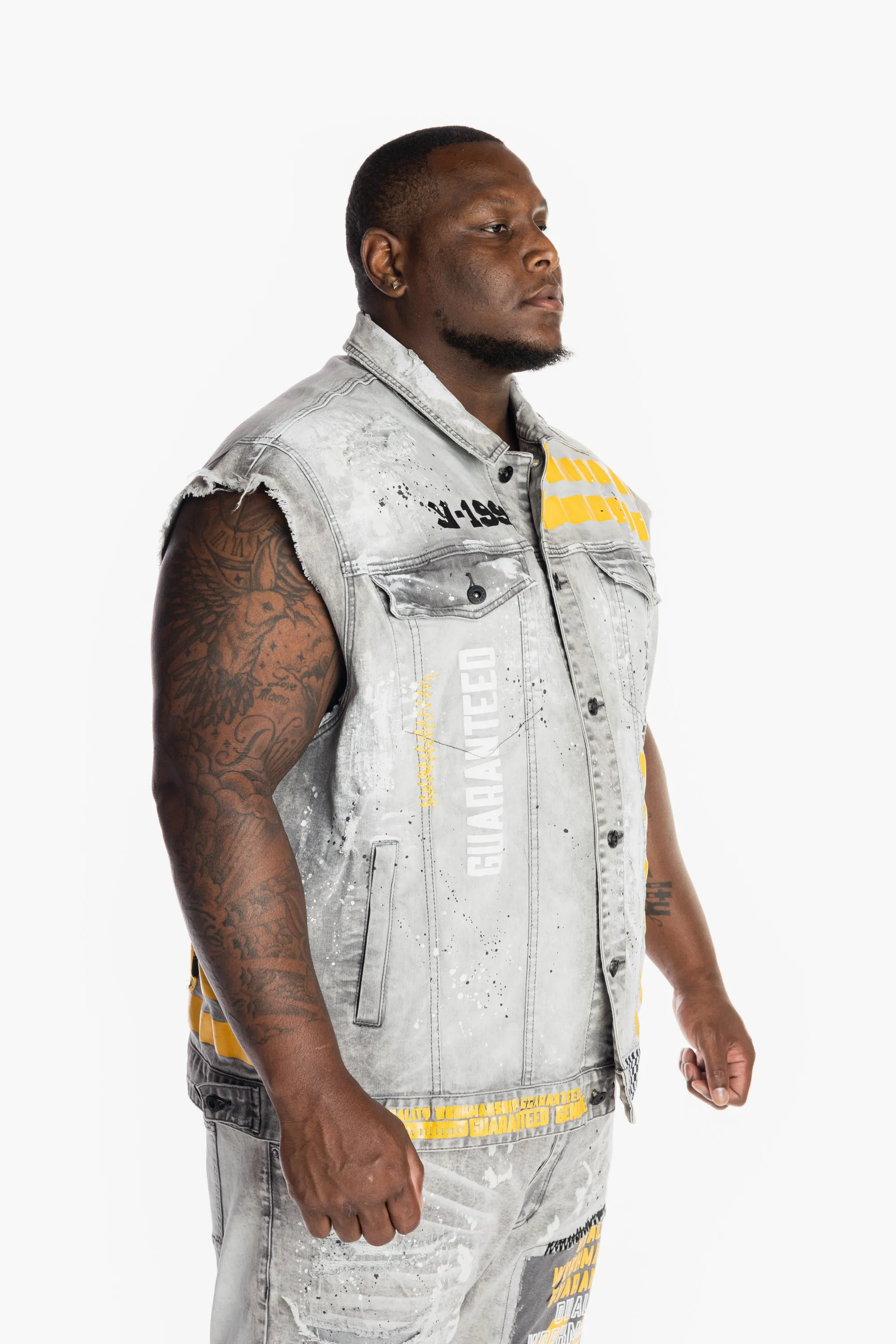 Big and Tall Utility Fashion Denim Vest - Frost Grey