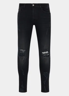 Black Distressed Slim Fit Jeans