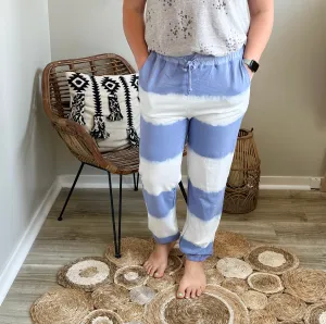 Blue and white tie-dye striped pants