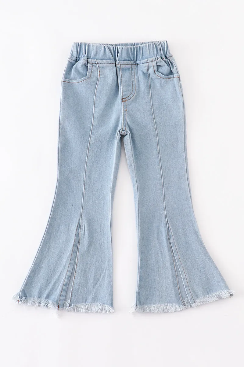 Blue open front girl denim jeans