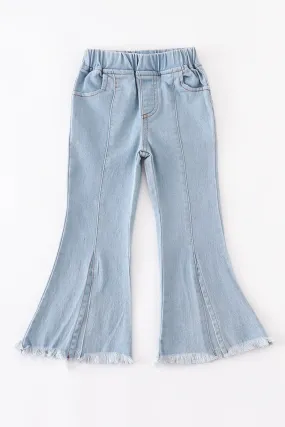 Blue open front girl denim jeans