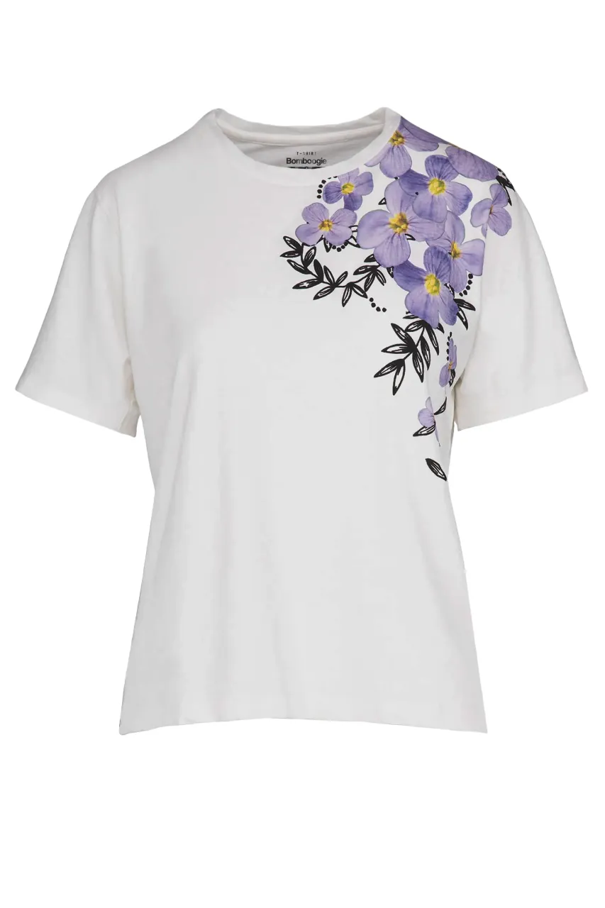 Bomboogie Women's T-shirt with Viole print TW7993TJSNS 01 off white