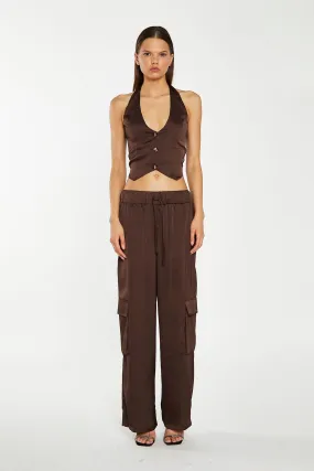 Brown-Satin Cargo Trousers