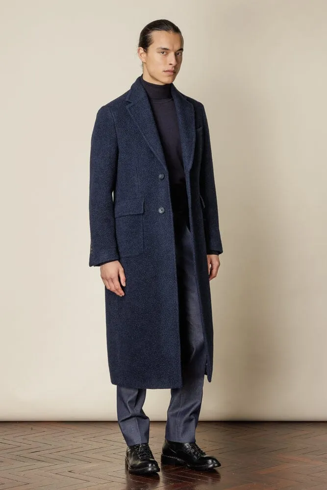 Carter (Notch) Long Overcoat - Navy Boiled Wool