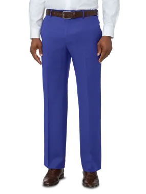 Classic Fit Wool Gabardine Flat Front Pants - Indigo