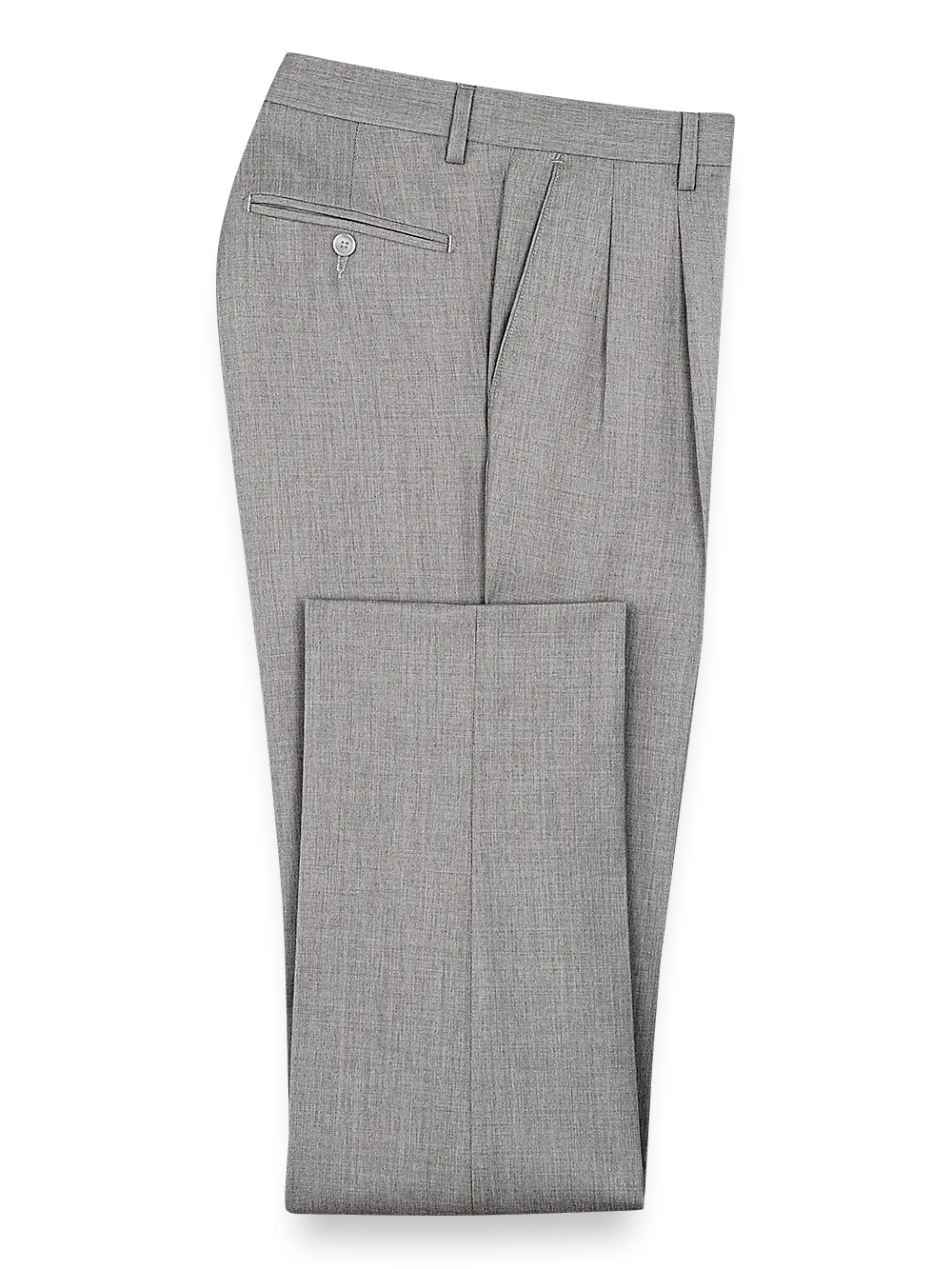 Classic Fit Wool Gabardine Pleated Pants - Pearl Grey