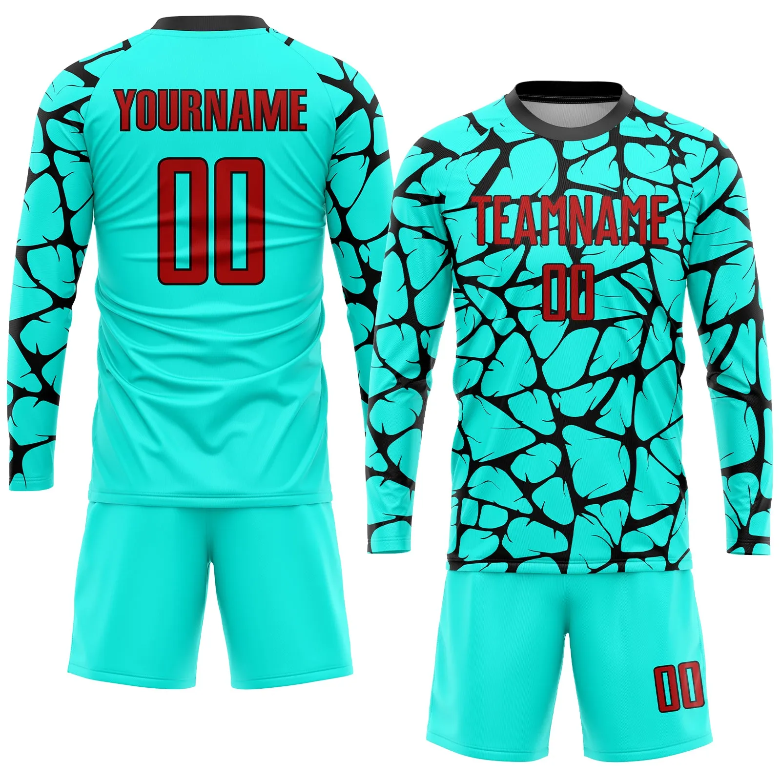 Custom Aqua Red-Black Sublimation Soccer Uniform Jersey