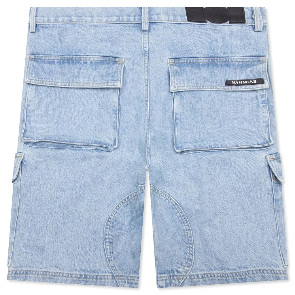 Denim Logo Cargo Shorts - Light Wash