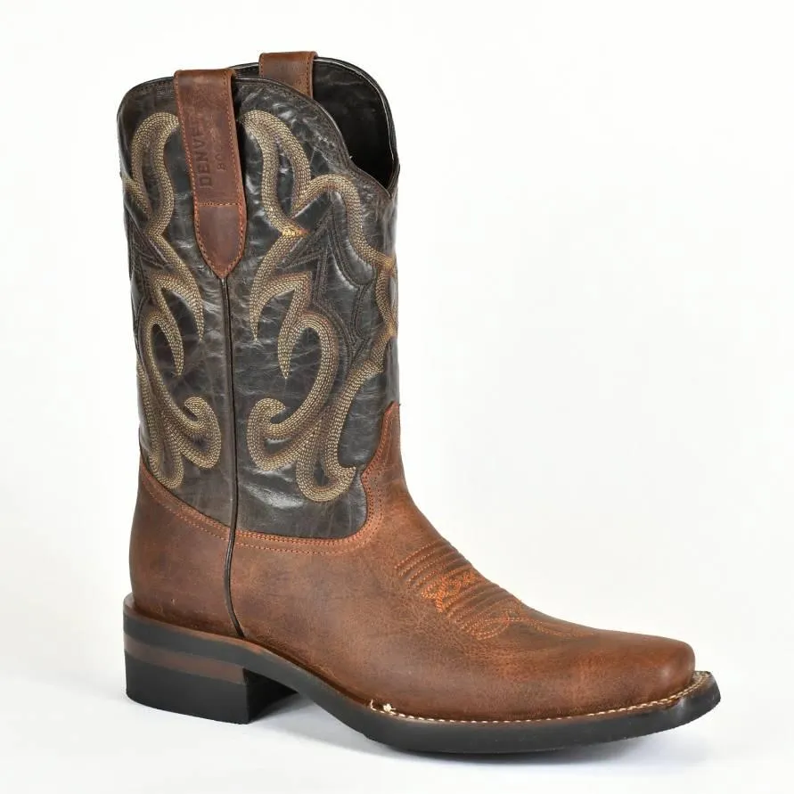 Denver Mountain Men’s  Square Toe  Cognac Leather Rodeo Boot Montana