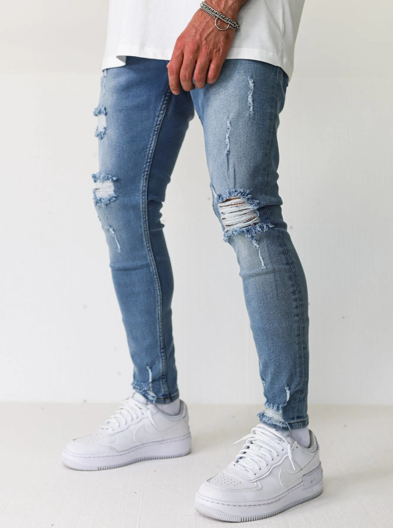 Distressed Ripped Light Blue Jeans