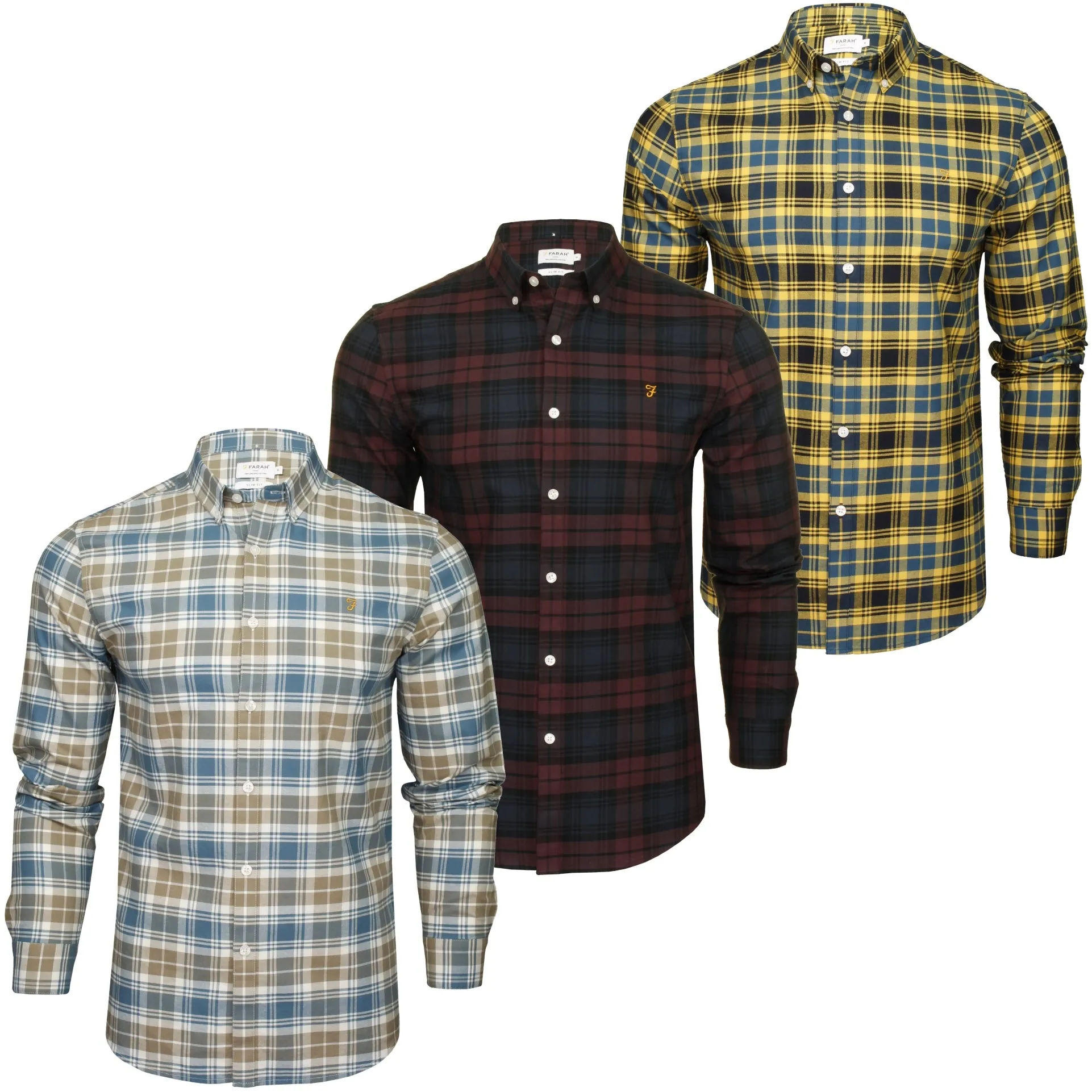 Farah Mens 'Brewer Check' Slim Fit Tartan Oxford Shirt. Long Sleeved