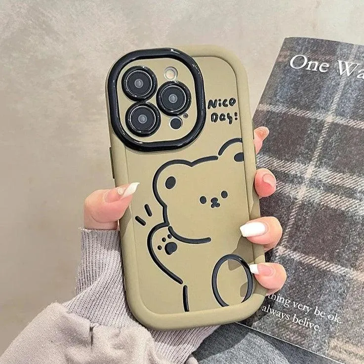 Funny Bear With Pendant Cute Phone Case For iPhone 15 Pro Max, 14, 13, or 11