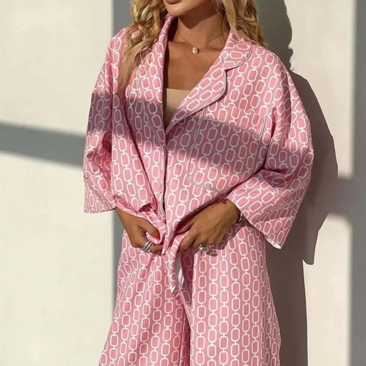 Geometric Print loungewear Set in Soft Pink