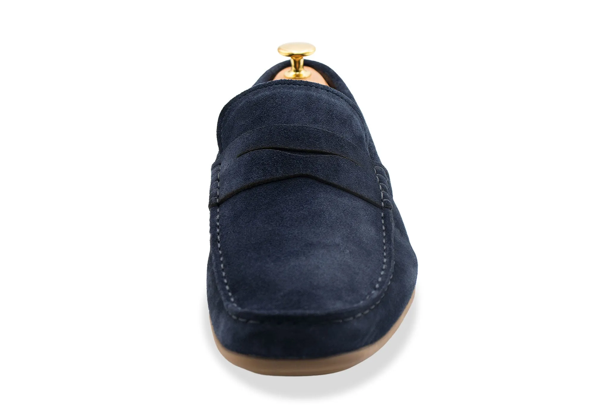 Gregores Navy Suede Penny Moccasins