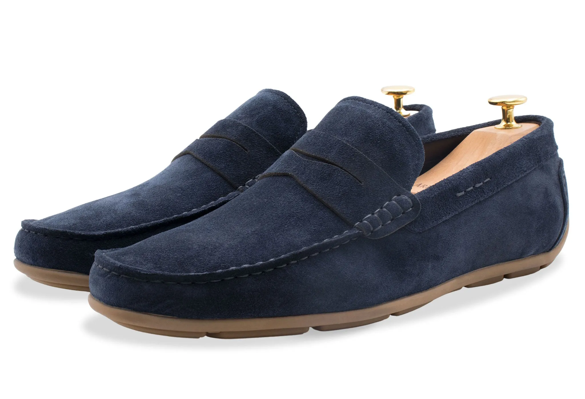 Gregores Navy Suede Penny Moccasins