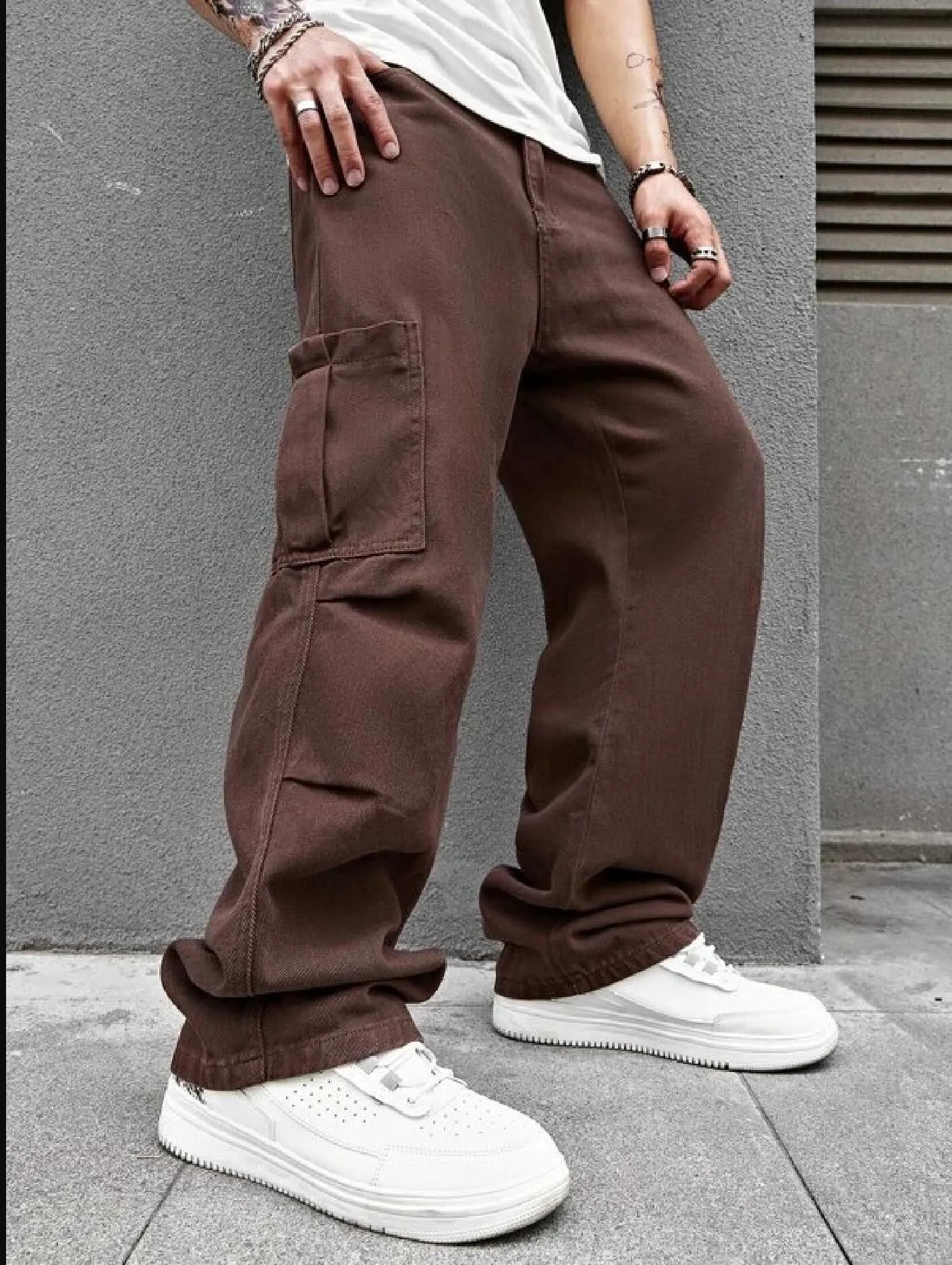 Hot Brown Men Baggy Fit Cargo