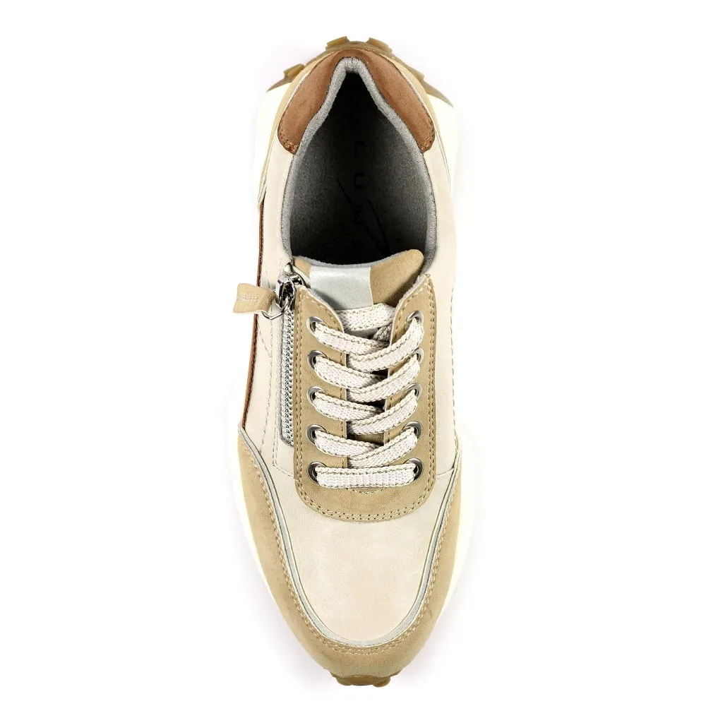 Ladies Lunar Shoes Calvin Trainer Beige Laced side zip