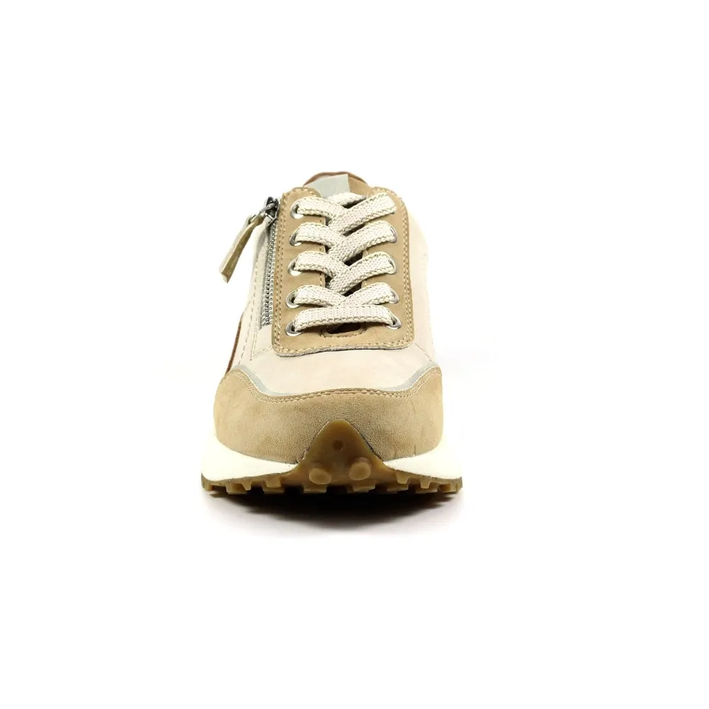 Ladies Lunar Shoes Calvin Trainer Beige Laced side zip