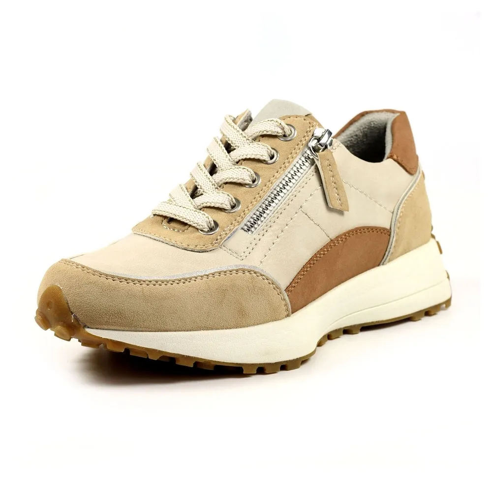 Ladies Lunar Shoes Calvin Trainer Beige Laced side zip