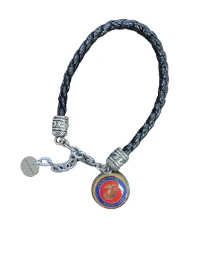 Marine Corps Seal, Marine Corps Black Seal, Marine Corps Green Seal and Eagle Globe Anchor Leather Charm Bracelet | Officially Licensed