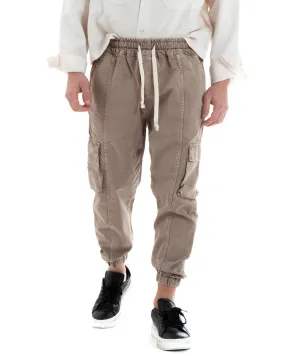 Pantaloni Uomo Cargo Tasconi Joggers Coulisse Tinta Unita Fango GIOSAL-P5748A