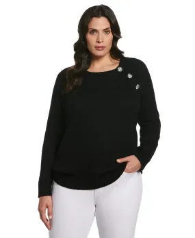 Plus Size Button Trim Sweater