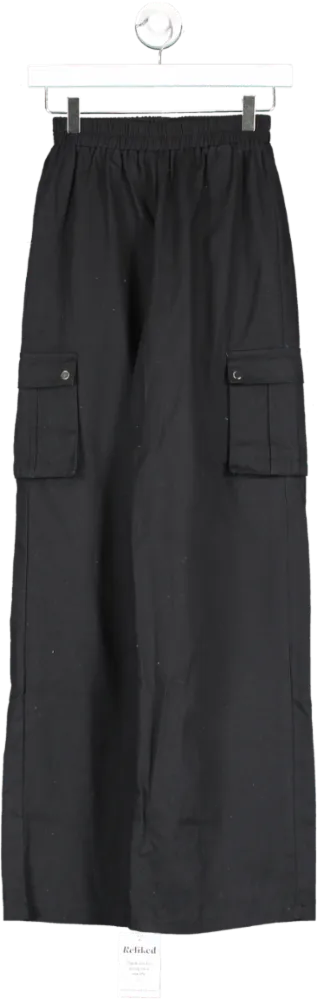 PrettyLittleThing Black Pocket Detail Cargo Trousers UK 6