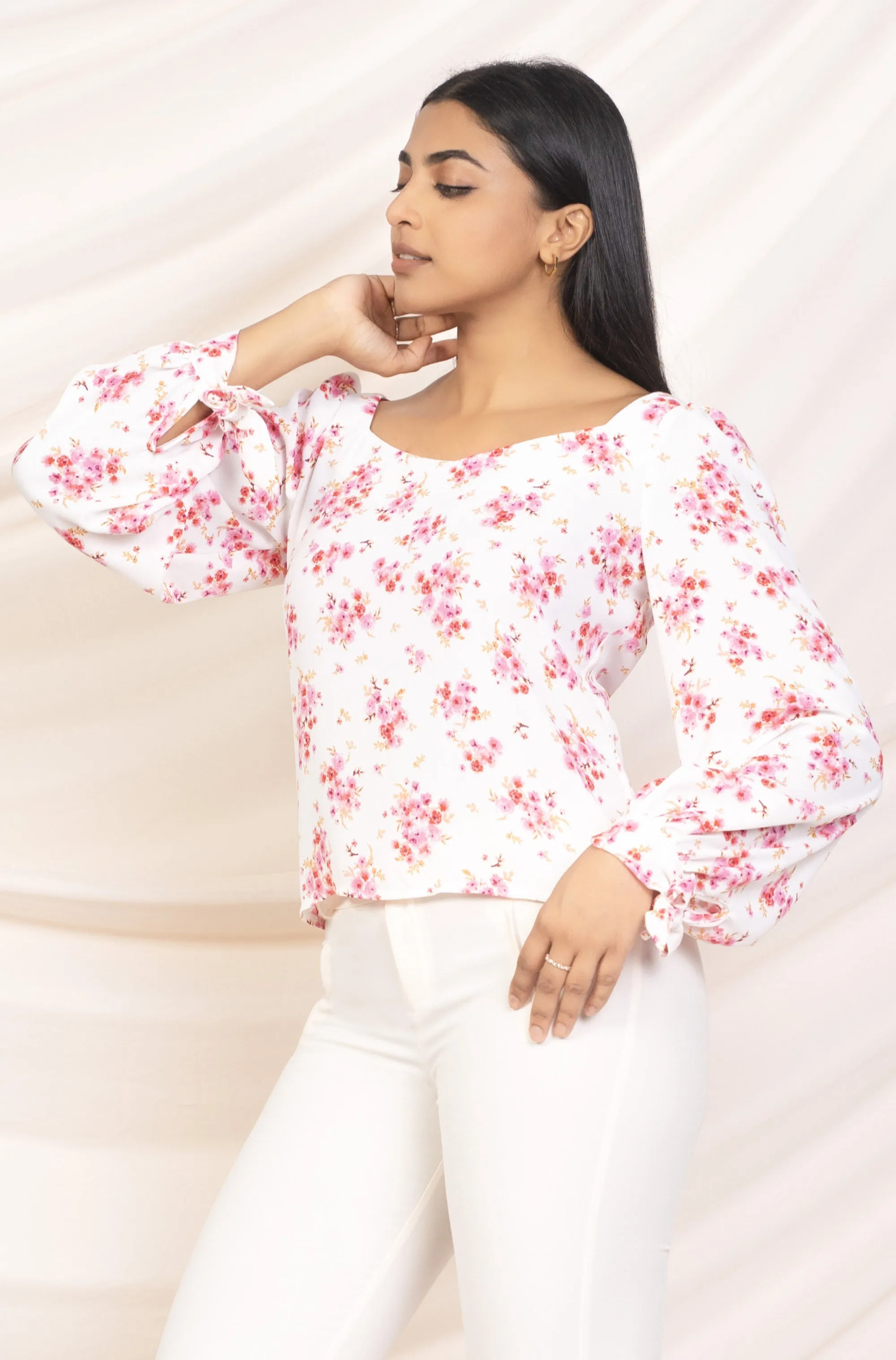 Printed Sweetheart Neck Top