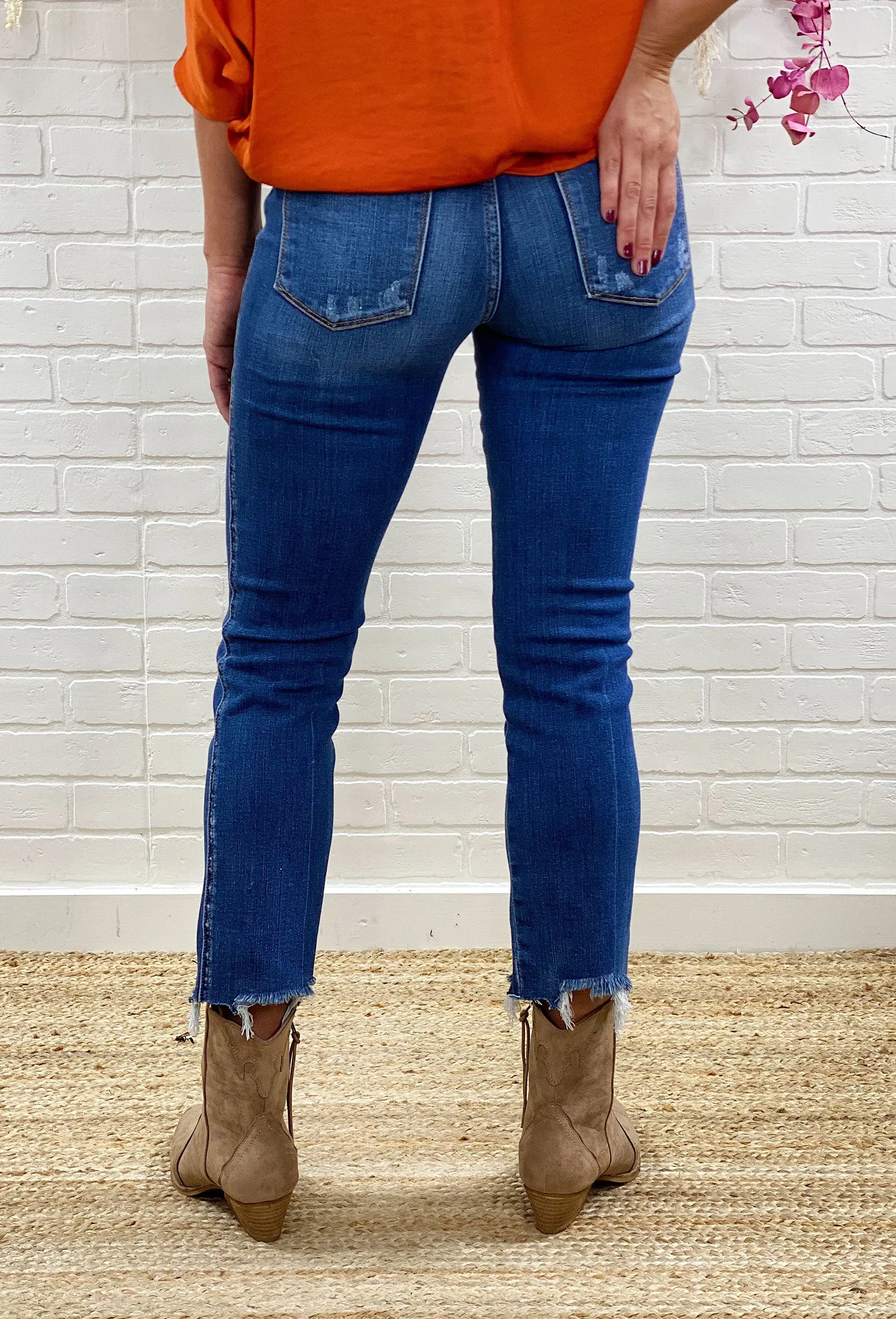 Samantha Mid Rise Crop Slim Straight Jeans