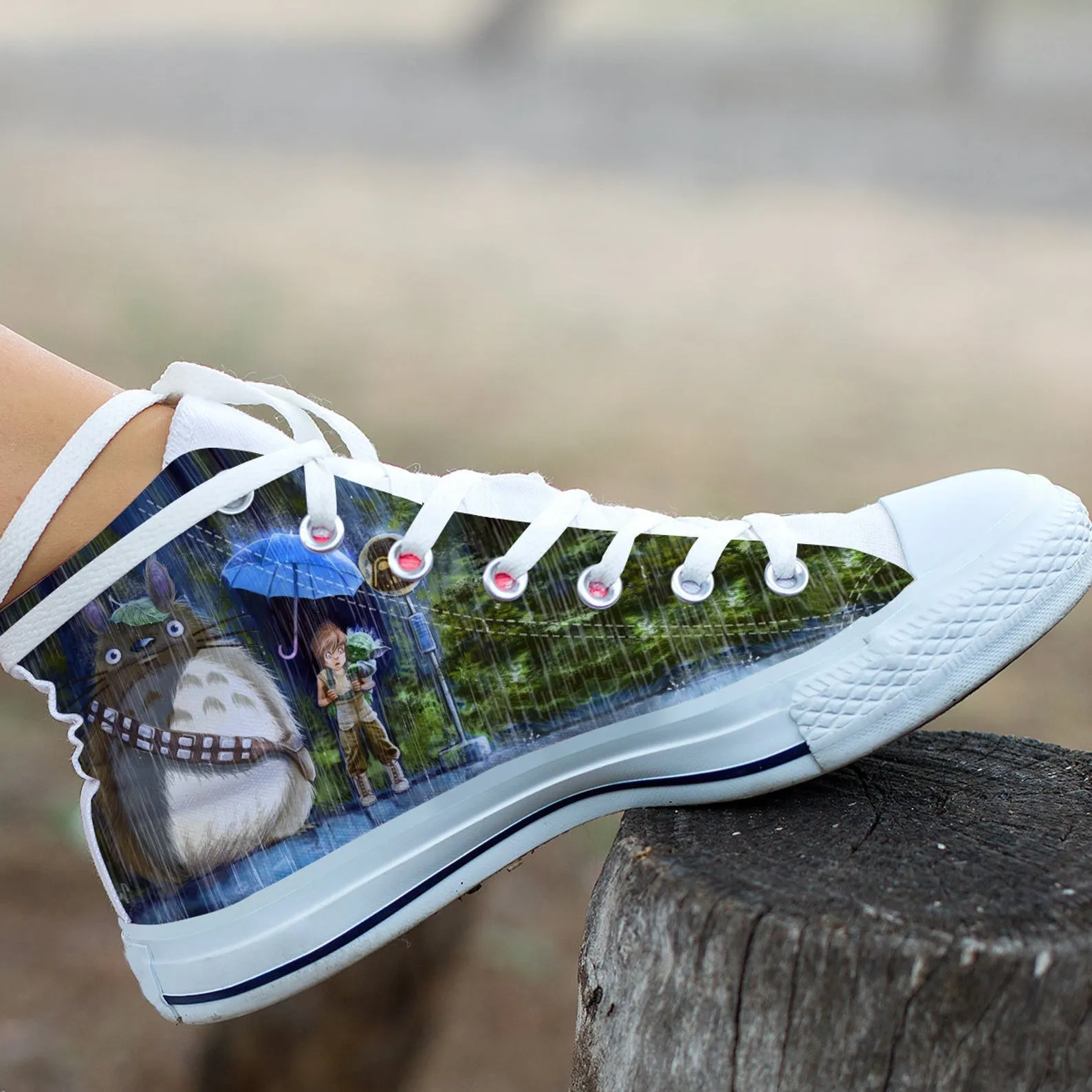 Star War Yoda And Totoro Shoes, Custom Movie Shoes, Movie Hightops, Anime Shoes, My Neighbor Totoro, Yoda Shoes, Disney Movie Star War