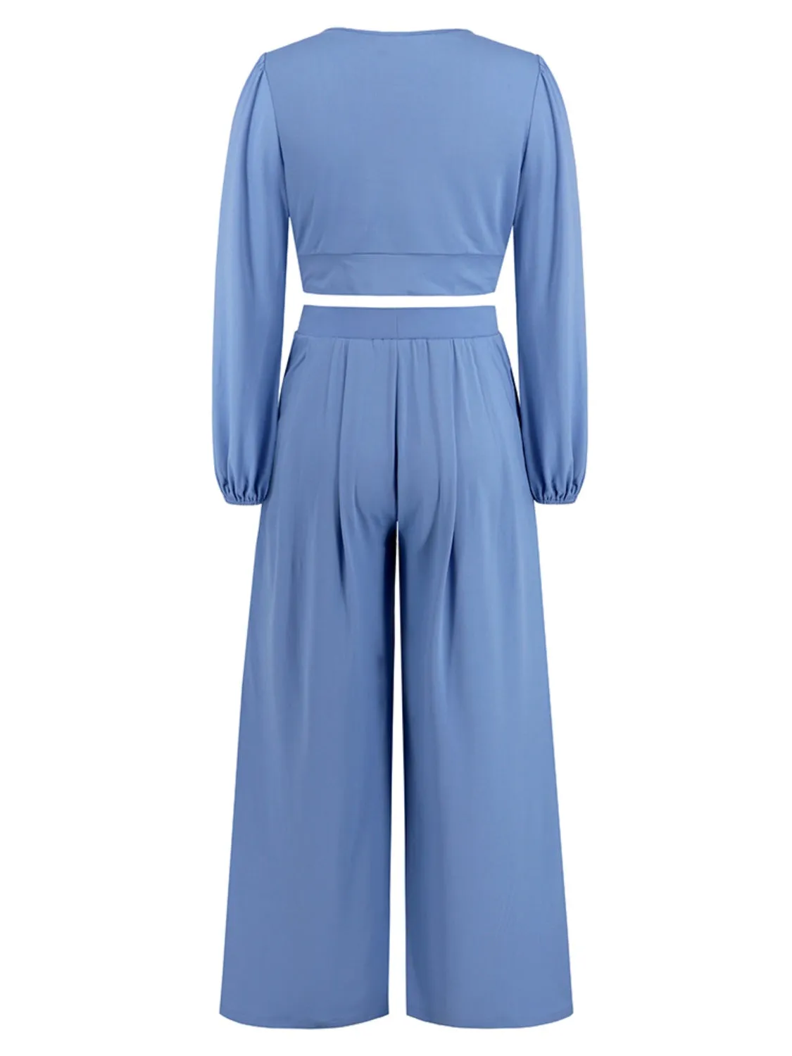 Surplice Top and Wide Leg Pants Set