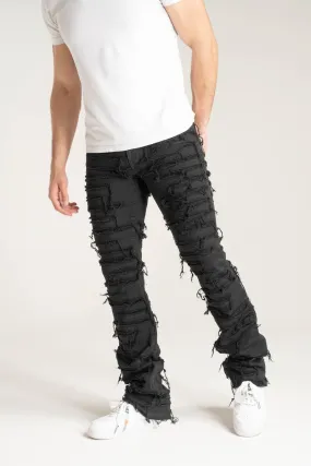 Taker Premium Stacked Pant with Multi Rip/Repair Pant (Black)