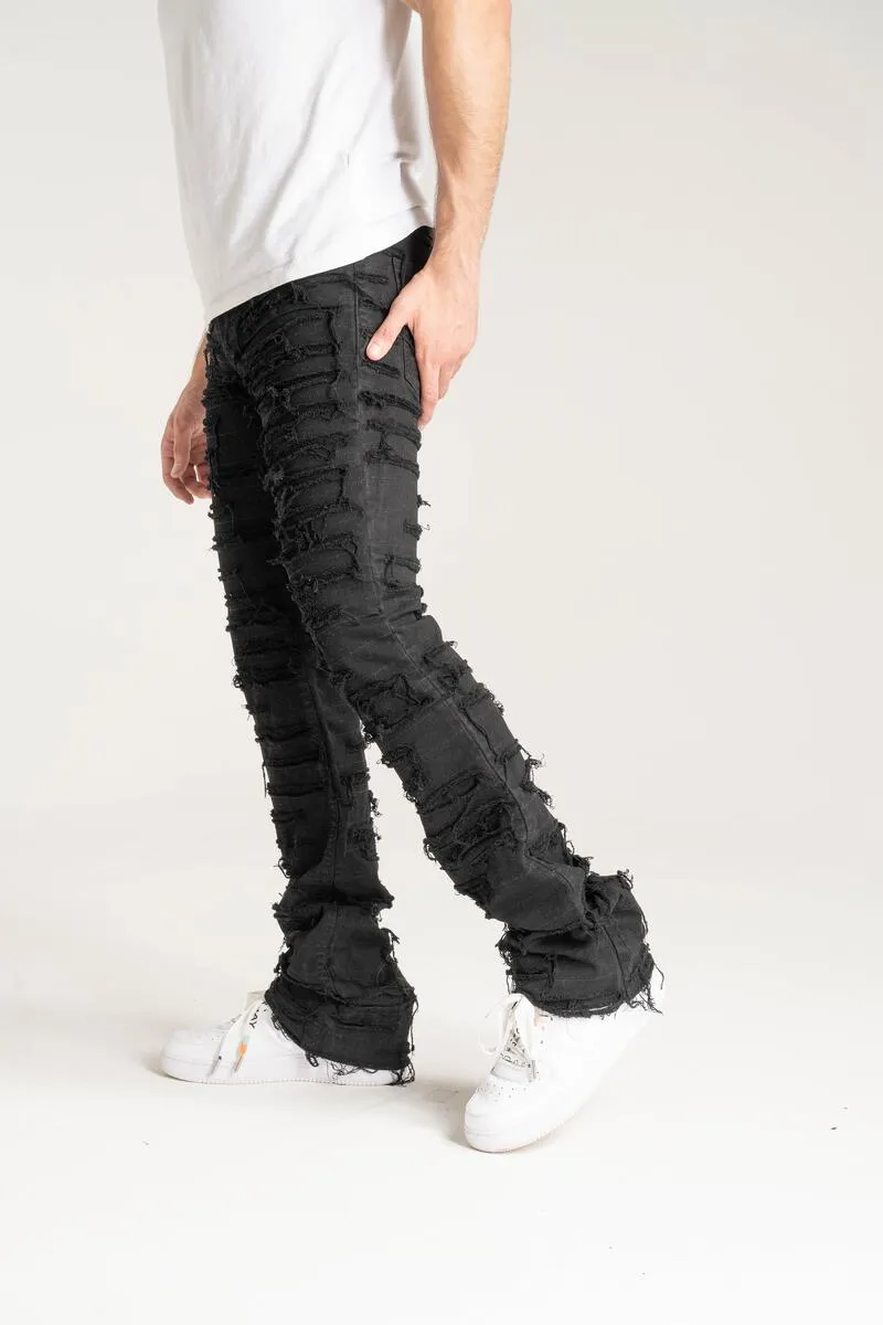 Taker Premium Stacked Pant with Multi Rip/Repair Pant (Black)