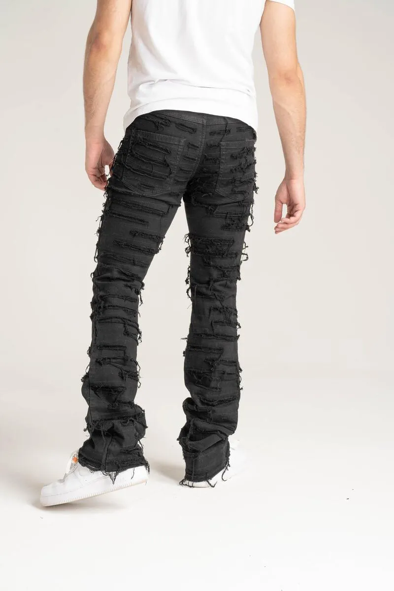 Taker Premium Stacked Pant with Multi Rip/Repair Pant (Black)