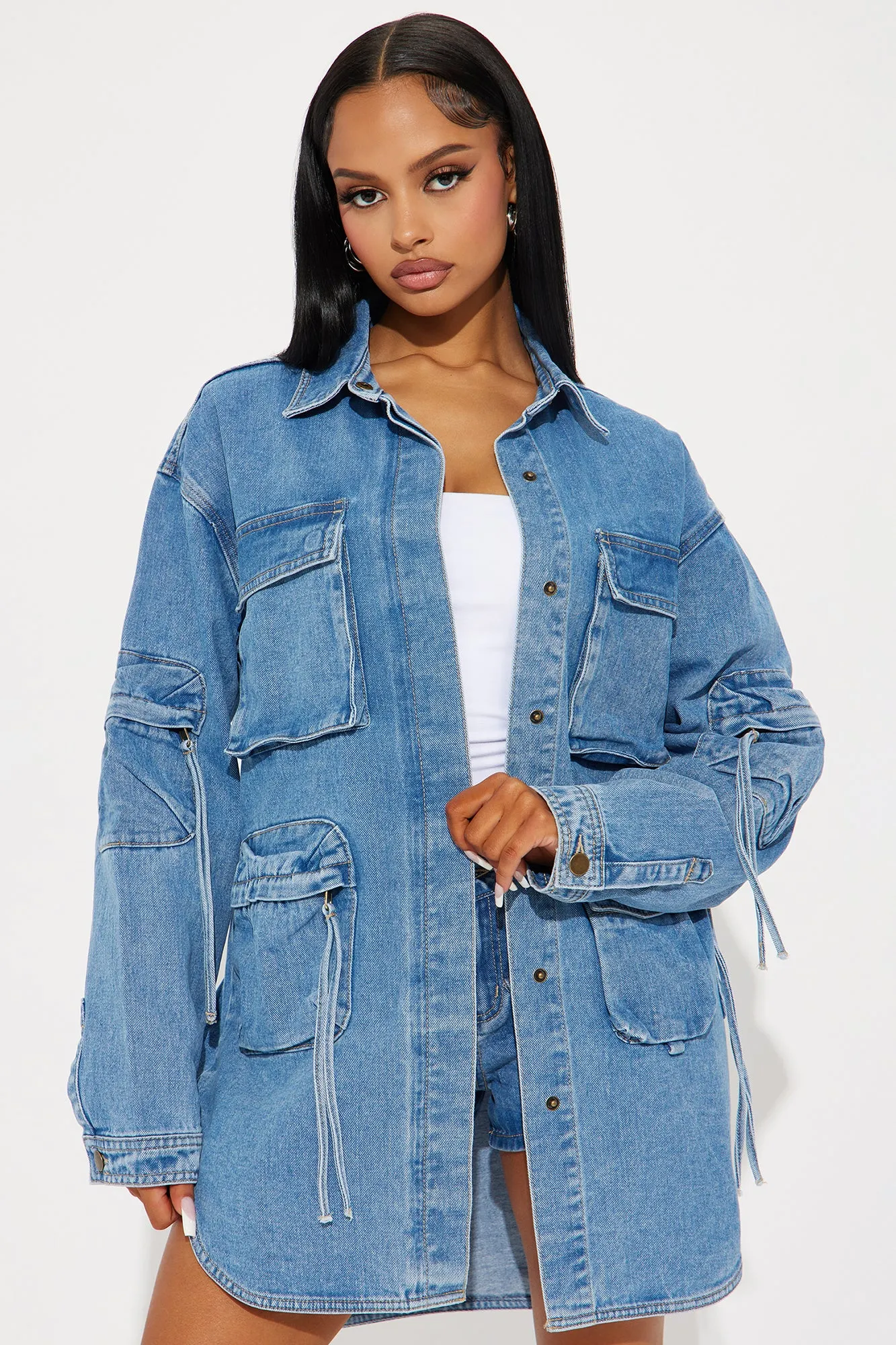 The Truth Is Denim Cargo Shacket - Medium Wash