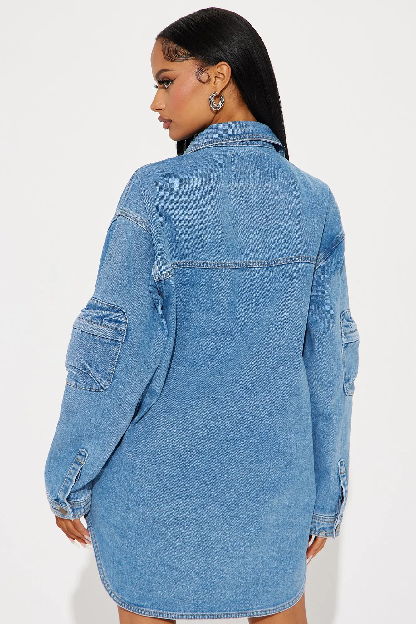 The Truth Is Denim Cargo Shacket - Medium Wash