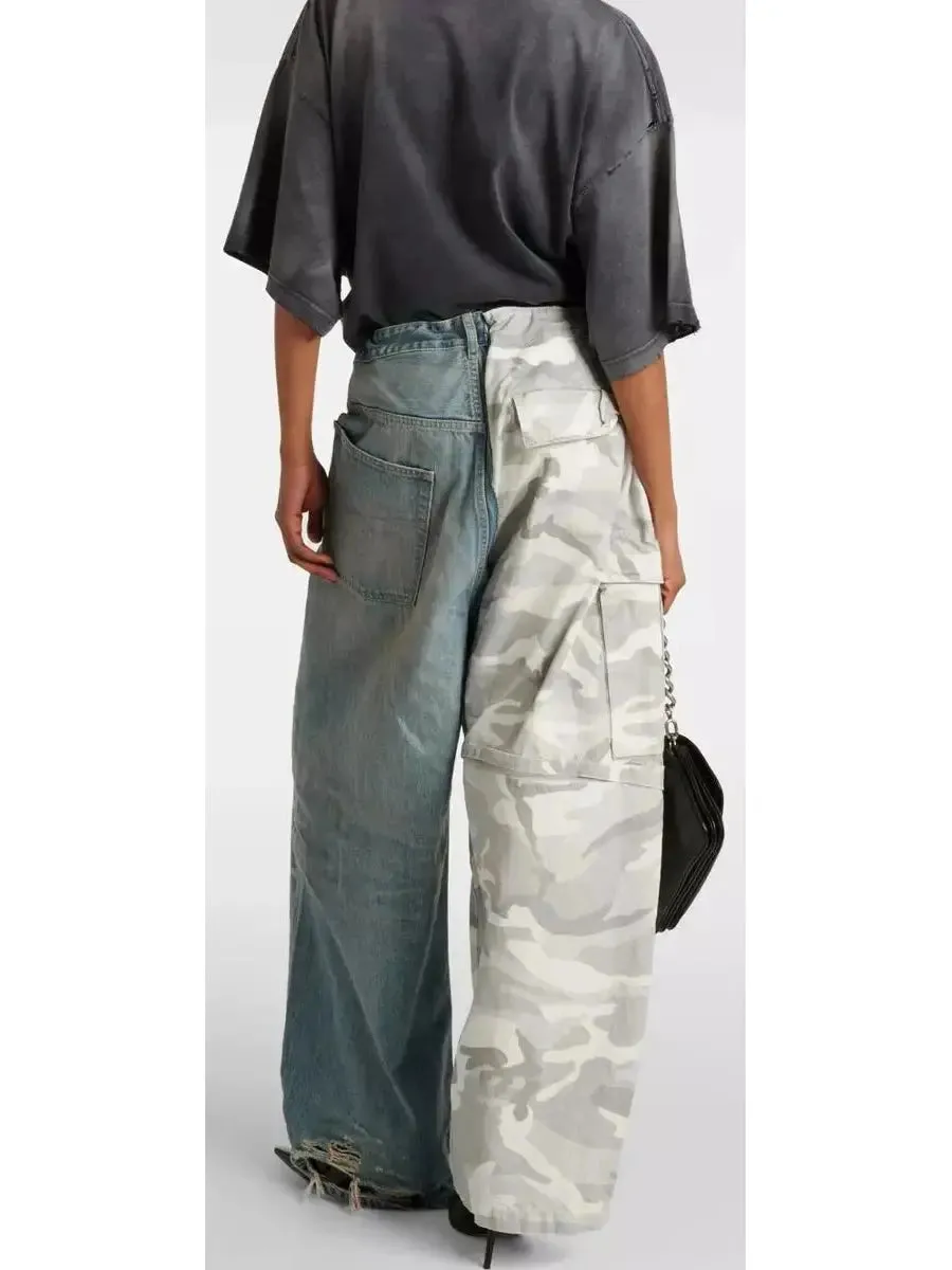 Women’s Baggy Hybrid Cargo Camouflage and Denim Pants