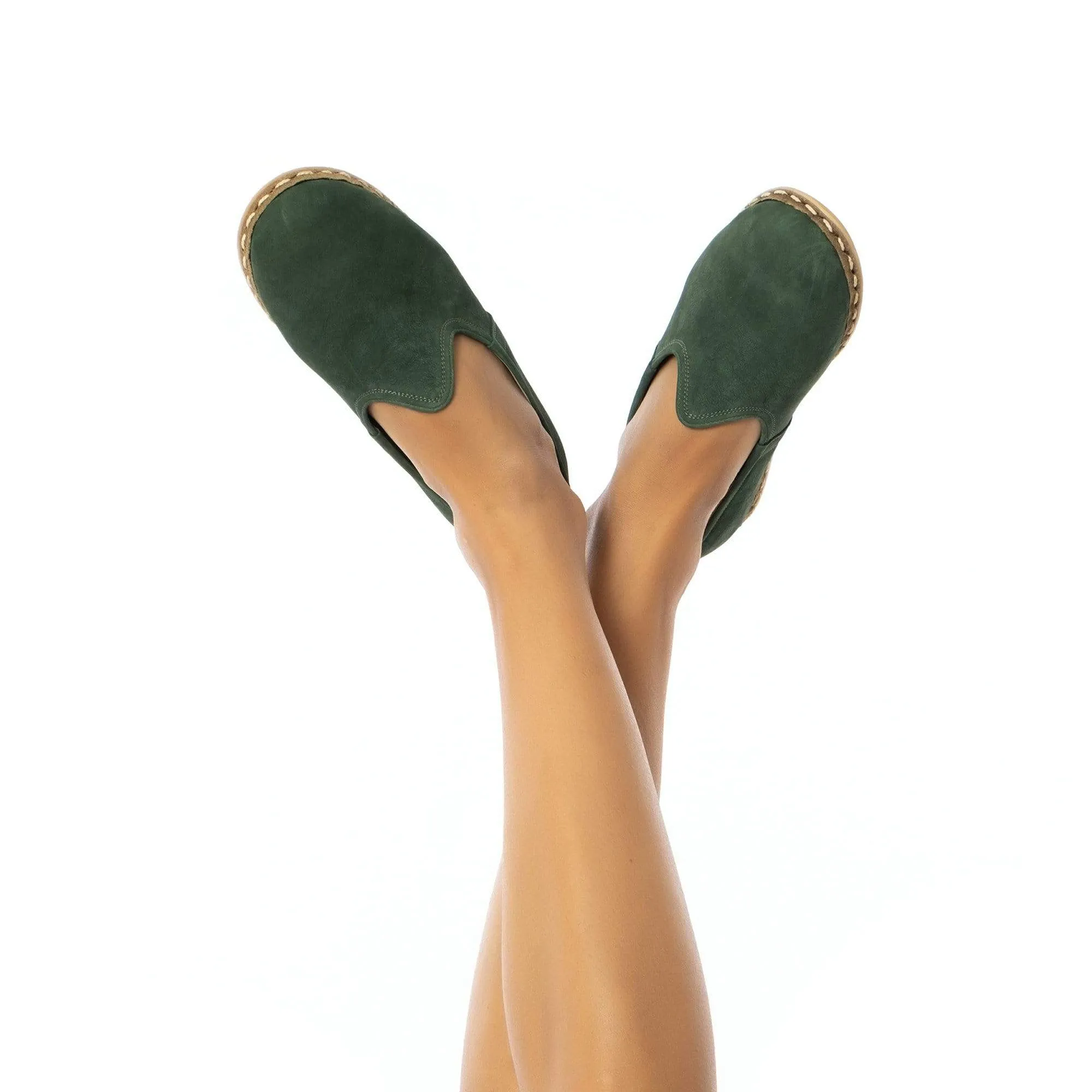 Women's Green Nubucks Slip On Shoes